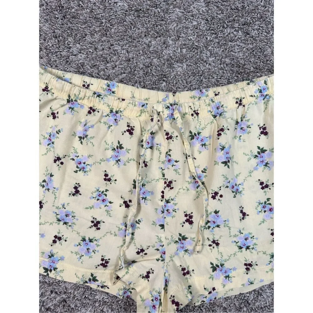 vintage y2k american eagle pj loungewear shorts yellow floral cotton S coquette